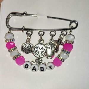 Pink and Silver Baby Charm Safety Pin